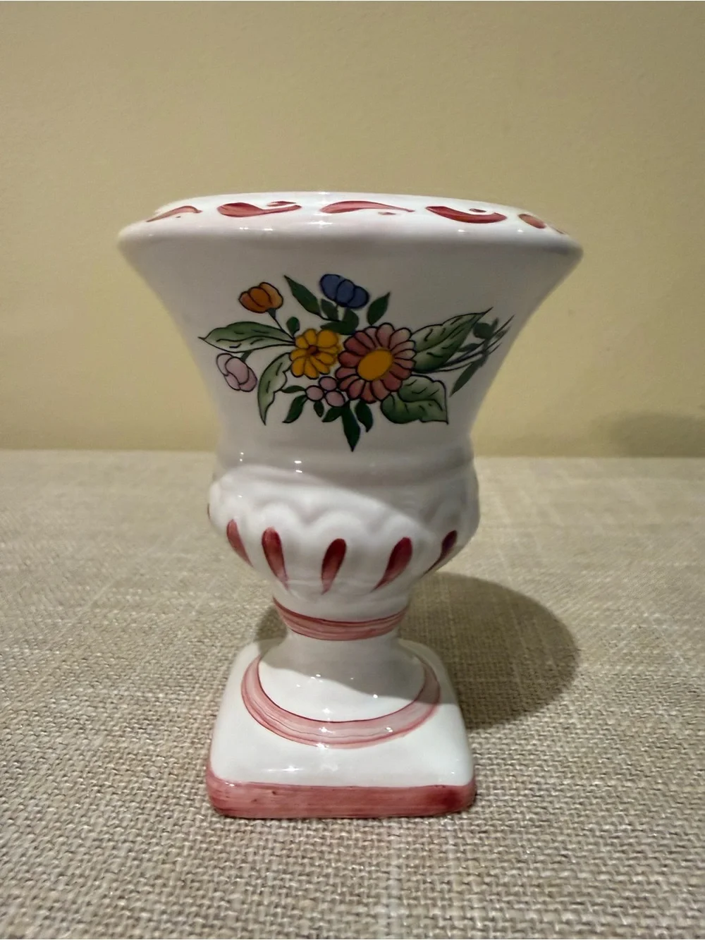 Vintage Roullet Renoleau French Faience Hand Painted Pedestal Urn Vase 4”
